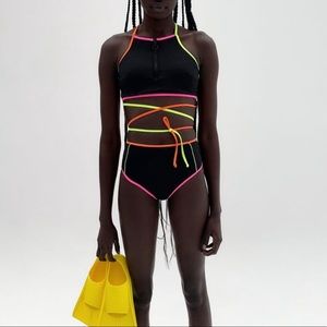 Zara Neon Zip Up Swim Top